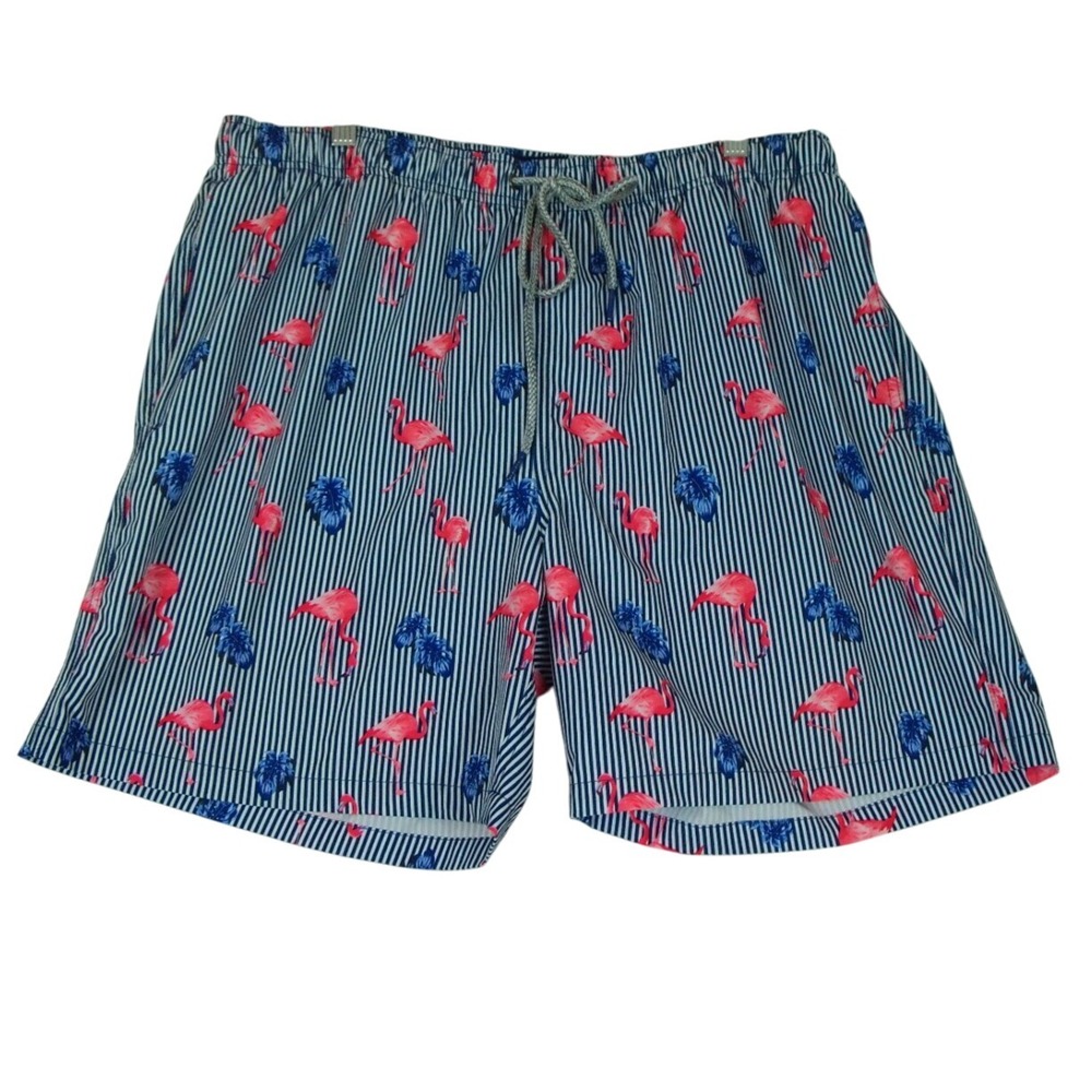 Rainforest Men's Swim Trunks Size XL Flamingos Striped Lined Swimsuit Shorts